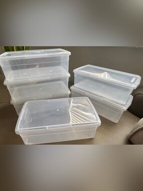 The Container Store Clear Plastic Storage Boxes - Set of 6 Stackable Organizers